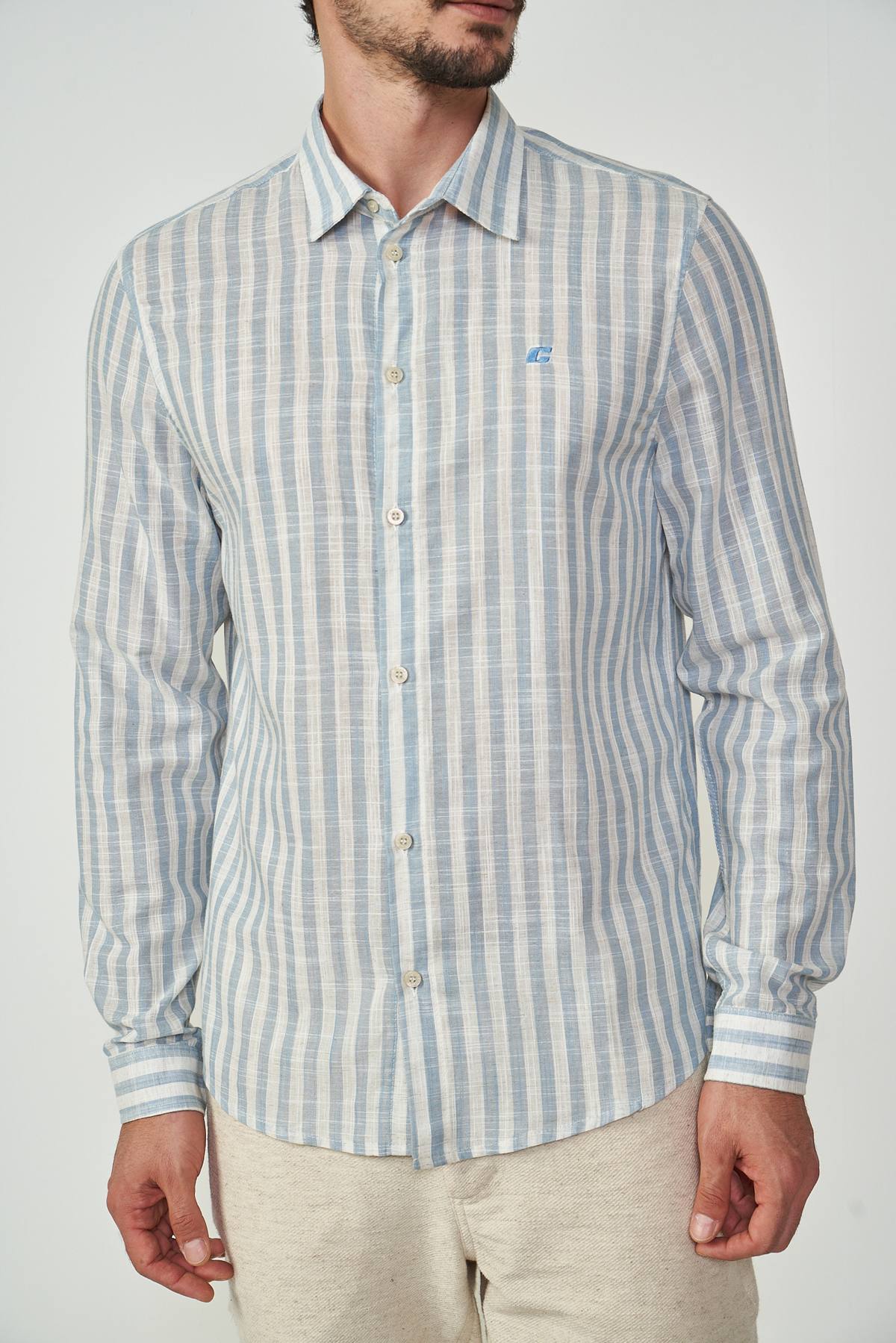 031-01-04728 Camisa Linho Listrada Relax Colcci - Imagem 1