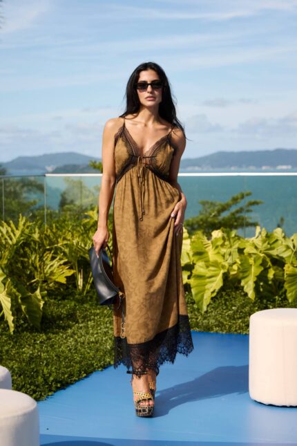 Vestido Jacquard Detalhe Renda Colcci